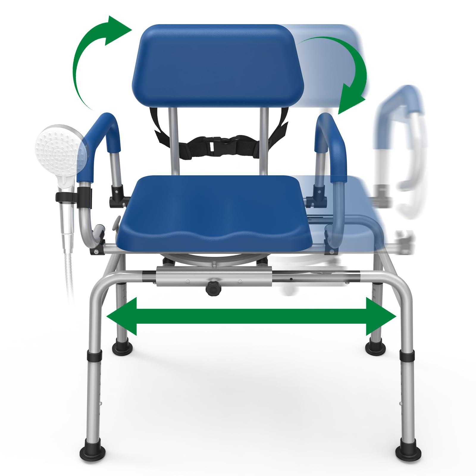 Loyoda Loyoda FSA/HSA Eligible Sliding Shower Chair Tub Transfer Bench with Swivel Seat, Padded Tub Bench with Pivoting Arms, Adjustable Height Shower Chair Inside Shower, 350lb, Blue, Larger
