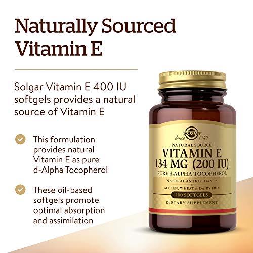 Solgar Solgar Vitamin E 200 IU Alpha, 100 Softgels - Antioxidant, Healthy Aging, Healthy Skin, Immune System Support - Natural Source Vitamin E - Gluten Free, Dairy Free - 100 Servings