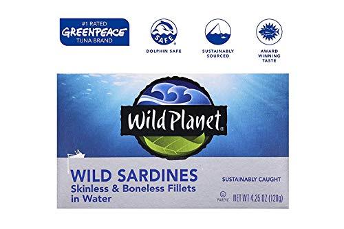 Wild Planet Wild Planet Wild Sardines in Water, Sea Salt, Skinless & Boneless, Tinned Fish, Sustainably Caught, Non-GMO, Kosher, Gluten Free, Keto and Paleo, 4.25 Ounce (Pack of 12)