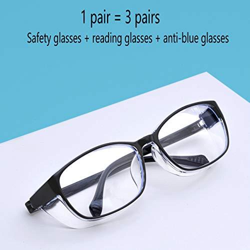 willochra Safety Glasses with Readers 0~+400 for women Men Safety Blue Light Reading Glasses Goggles Eye Protection clear lens (black, 4.0)