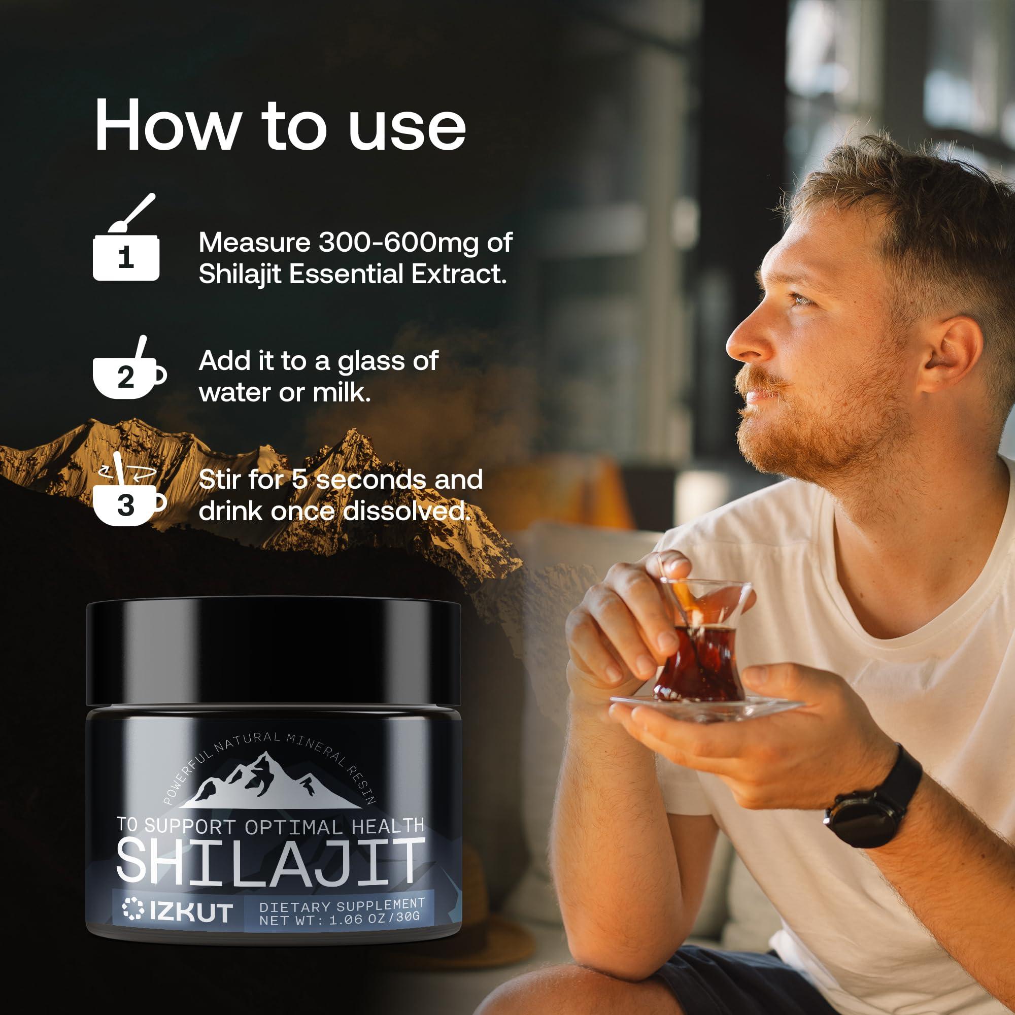 IZKUT Shilajit Pure Himalayan Organic: Shilajit Resin - Shilajit for Men and Women - Pure Shilajit with Trace Minerals & Fulvic Acid - for Energy, Strength & Immunity (30 G)