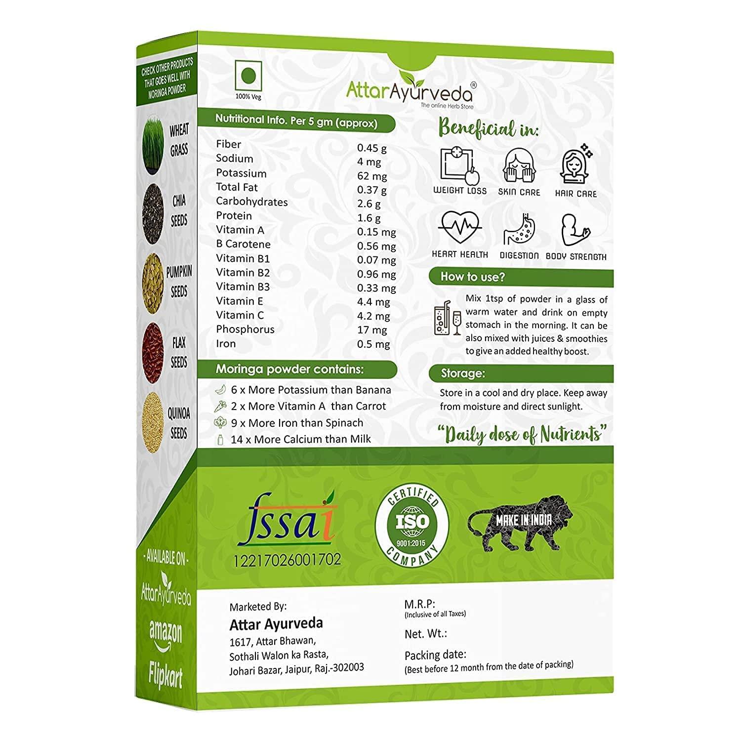 BETT BETT Attar Ayurveda Pure Moringa Leaf Powder 800 Grams