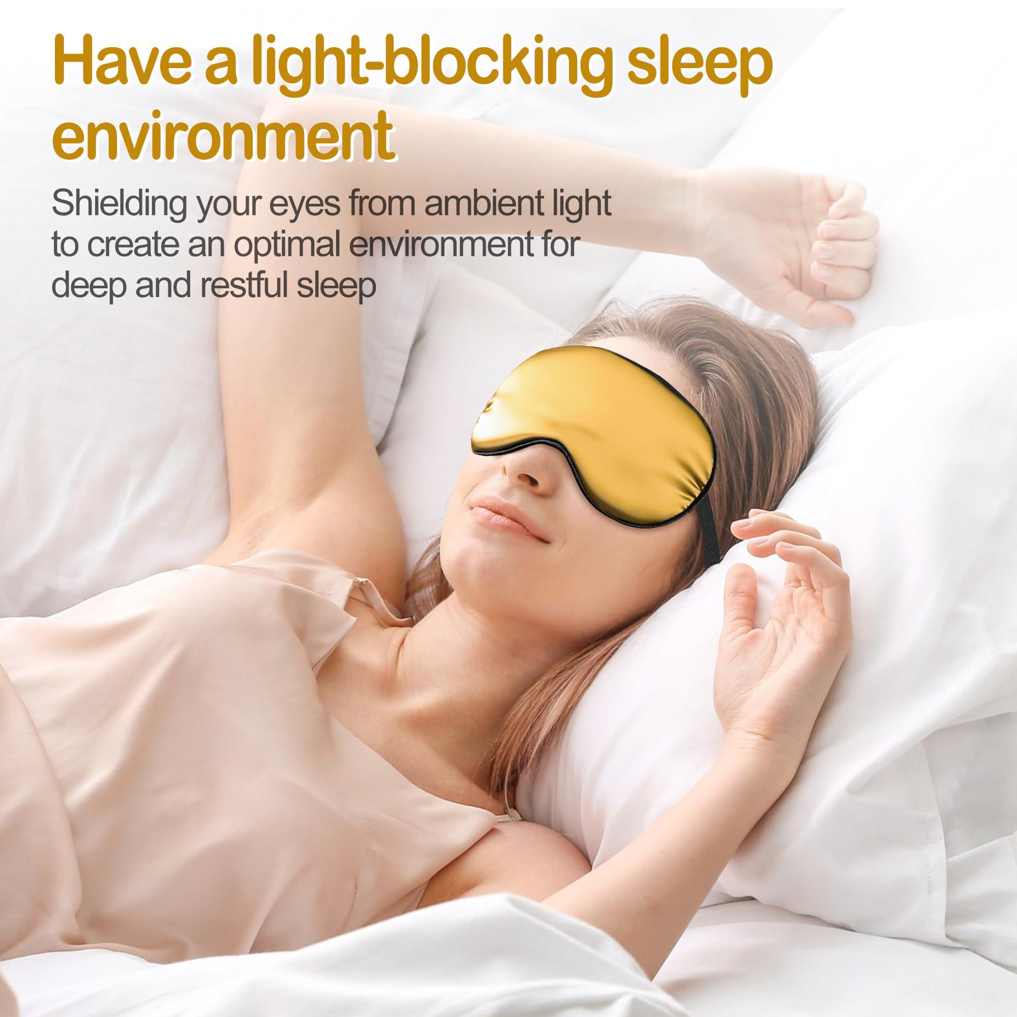 Pyopbow Sleep Mask Silk Eye Mask for Sleeping, Eye Cover Soft Satin Blindfold Adjustable Strap, Satin Blackout for Men & Women, Super Soft Eyeshade for Night Sleeping (Gold)