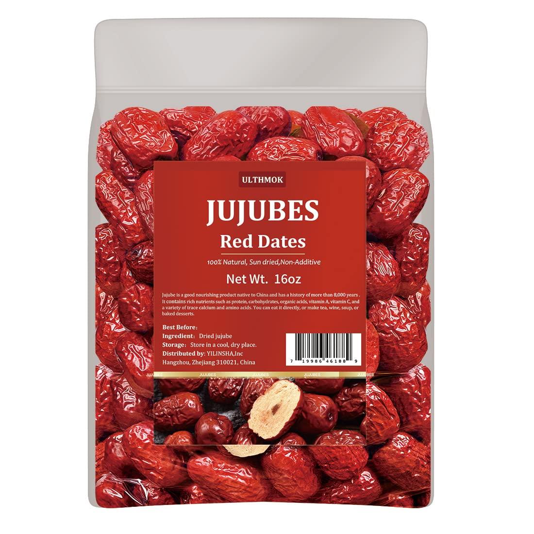 ULTHMOK Premium Jujube Red Dates 1LB/453g,Selected Dried Fruit,Big & Delicious,100% Natural ??