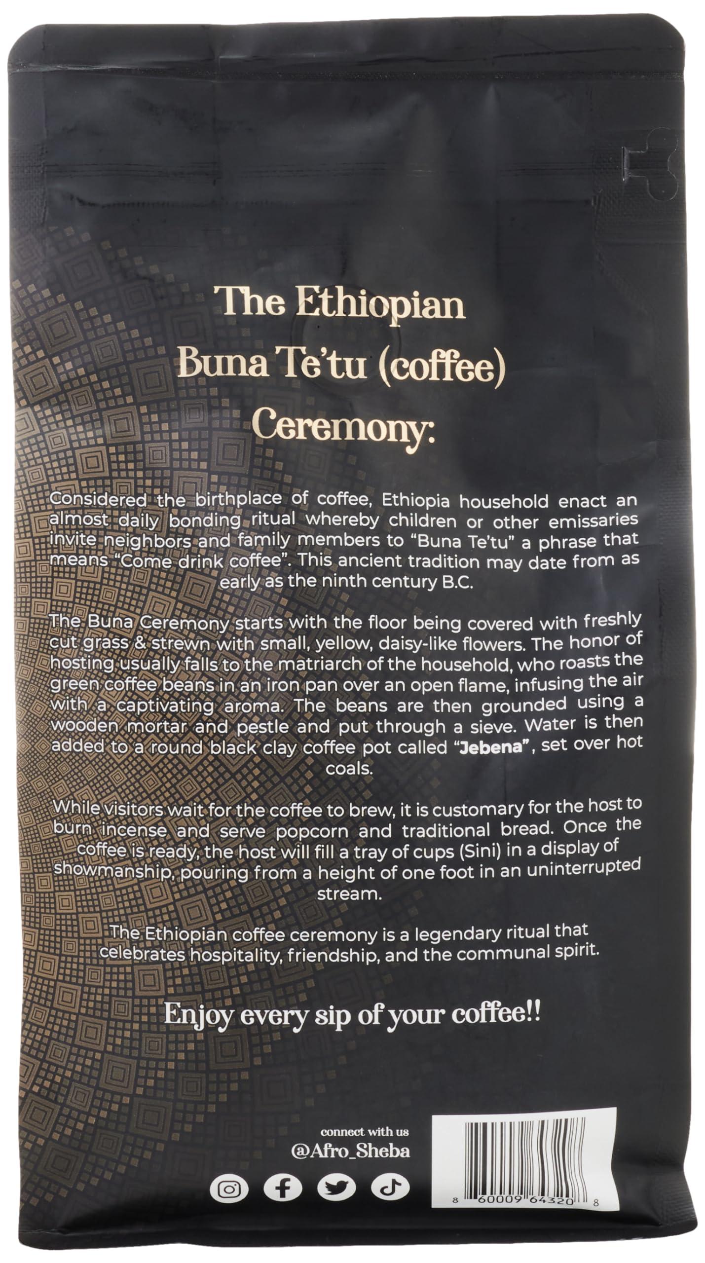 Afro Sheba Coffee Afro Sheba Coffee - Whole Bean Medium Roast Coffee - Full Body - Ethiopian Single Origin - Ground - Low Acid - Washed & Natural - 1 lb (16 oz) (Yirgacheffe)