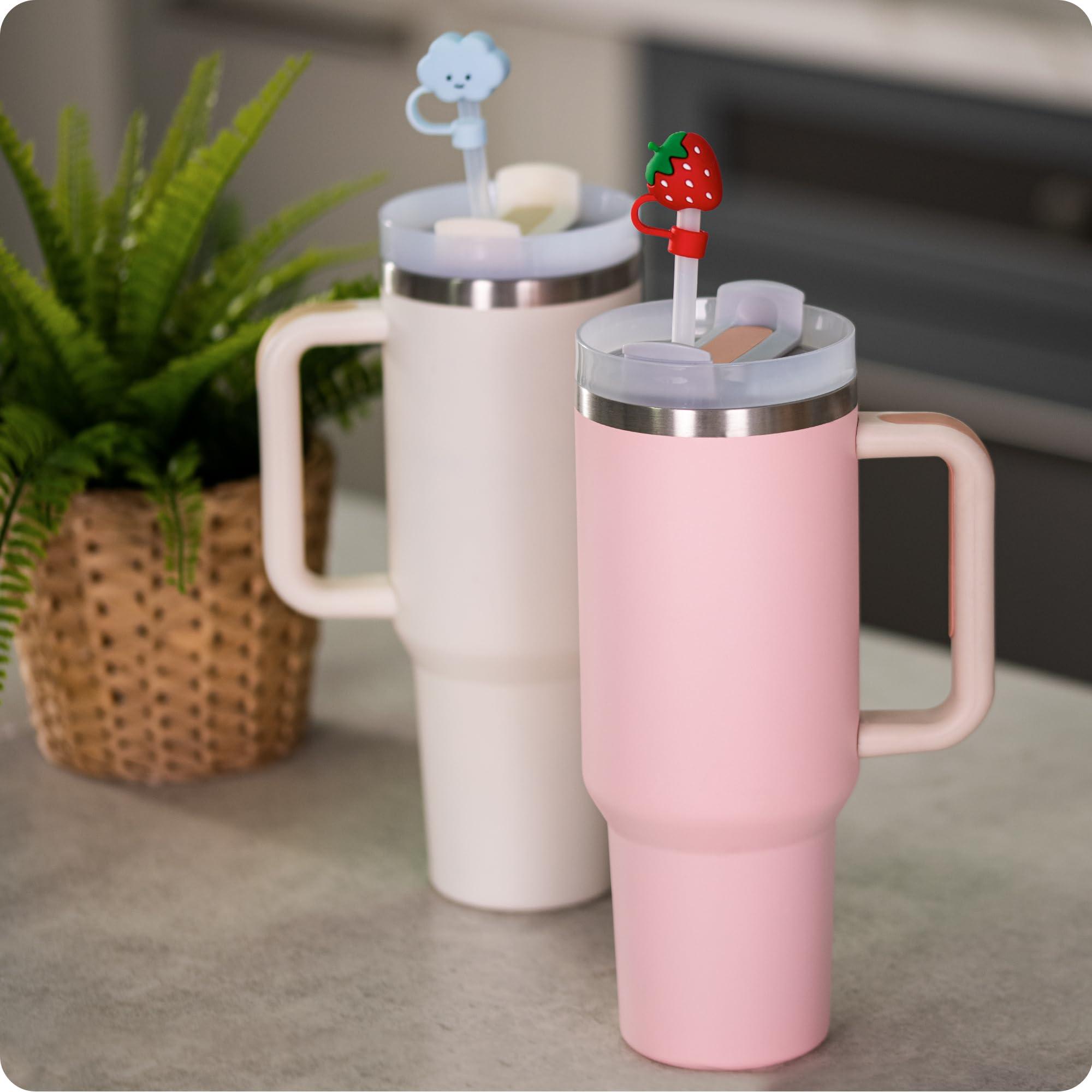 Prurex Prurex Silicone Straw Topper for Stanley Cup,Reusable Straw Cover Compatible with 30&40 Oz Tumbler with Handle, Straw Cover Cap for 10mm 0.4\" Straws (6pcs Strawberry Rainbow Flower)