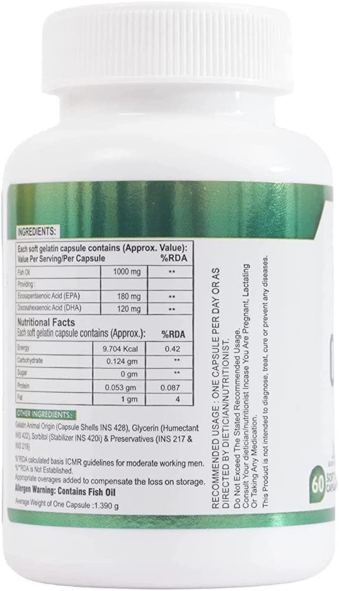 SENTA SENTA Nveda Omega 3 Fish Oil (1000 mg Omega 3, with 180 mg EPA & 120 mg DHA) (60 Softgels)