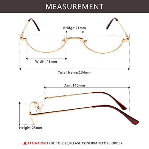 Fuaisi Fuaisi Vintage Alloy Half Moon Classic Reading Glasses Men And Women Half Frame Slim Glasses (Gold, 350)