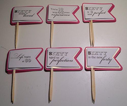All About Details All About Details 60th Birthday Quotes Cupcake Toppers, Set of 12 (Taffy Pink)