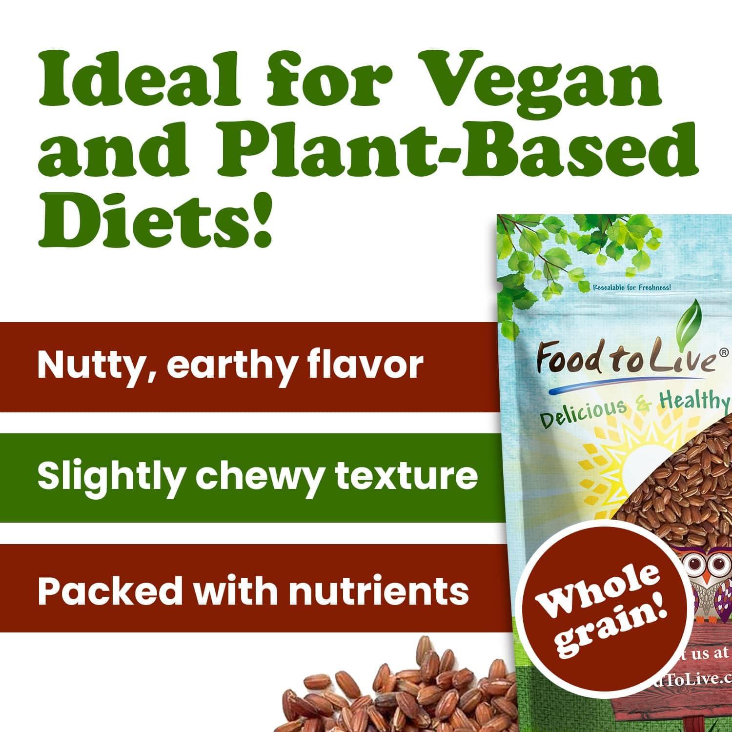 Food to Live Food to Live Red Rice, 12 Pounds Whole Rice, Nutty Flavor, Soft Texture, Non-Sticky, Vegan. Good Source of Protein and Antioxidants. Perfect for Pilafs, Salads, Stir-Fries and Rice Bowls