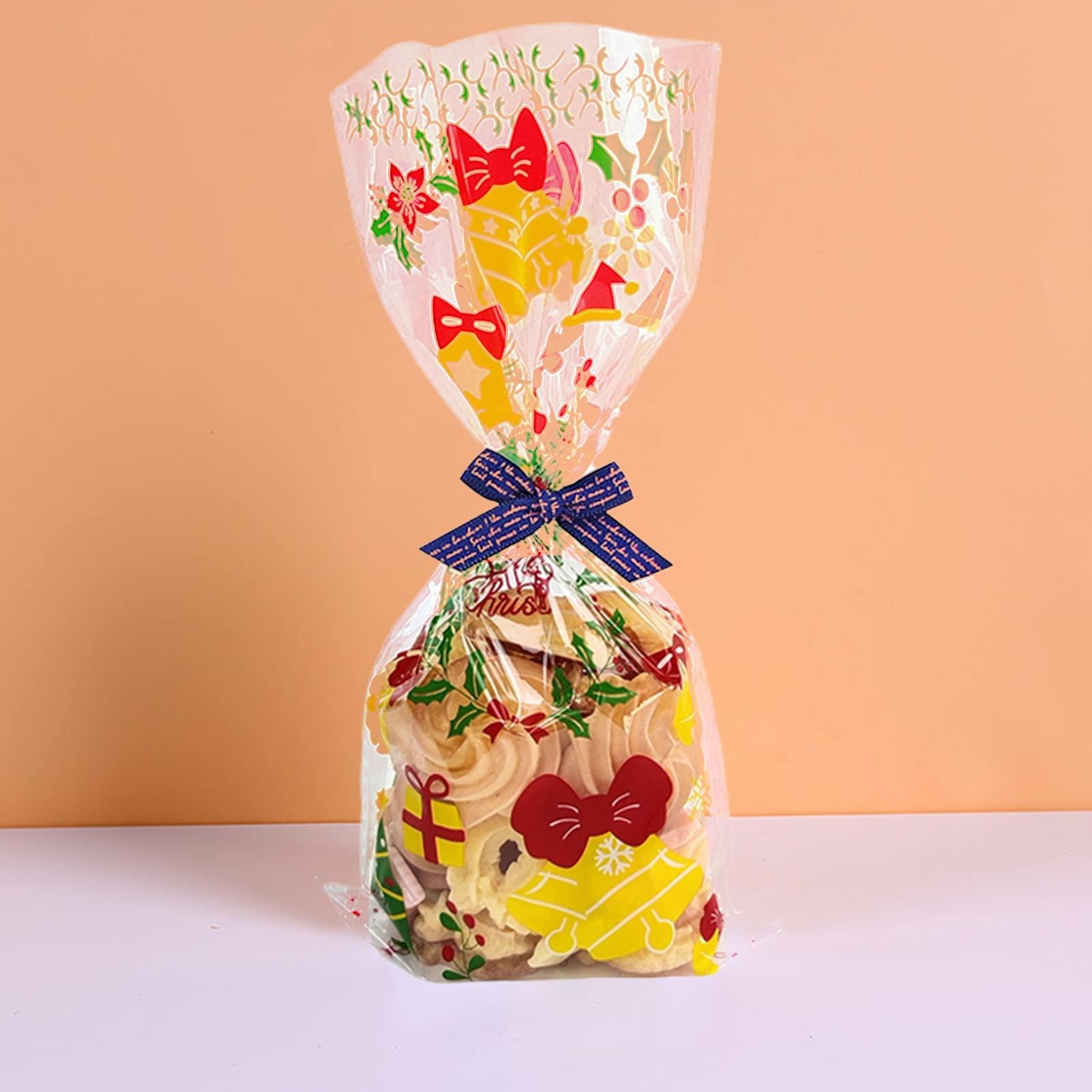 Bluelans 50 Pcs Christmas Cellophane Treat Bags Gift Bags, Xmas Clear Cello Gift Bags Candy Goodies Bags for Christmas Party Favors Party Supplies Christmas Gift Boxes