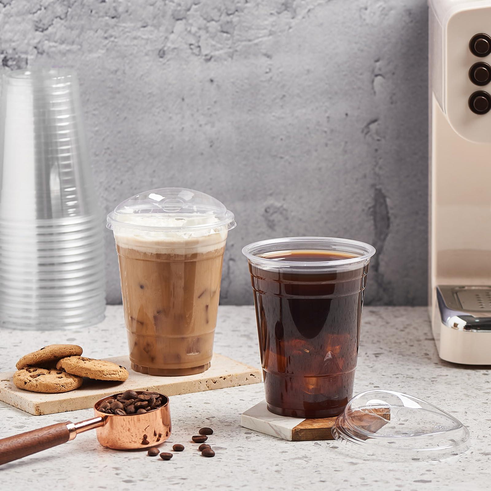 FULING FULING 100 Sets 16 oz Plastic Cups with Strawless Sip-Lids Crystal Clear Disposable 16oz Plastic Cups with Lids - Durable PET - BPA Free, for Coffee, Smoothie, Shakes