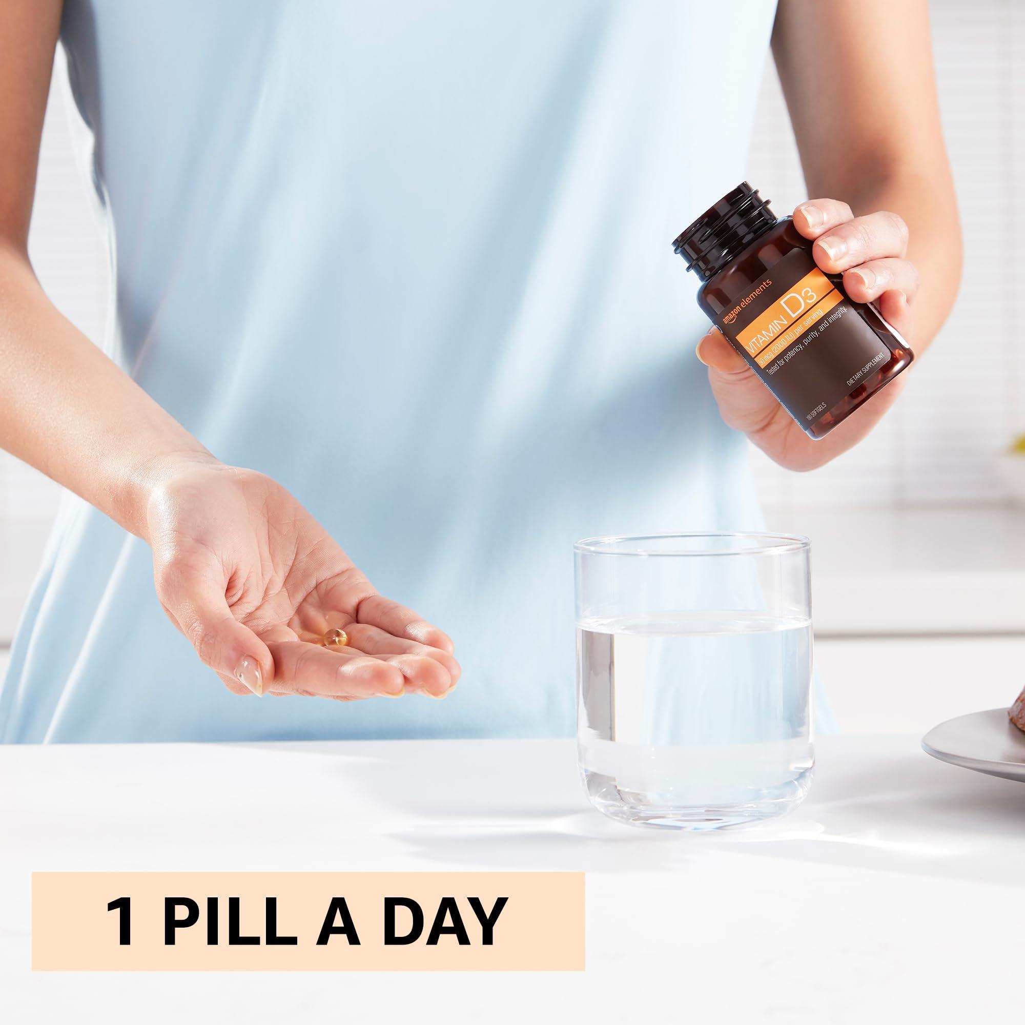 Amazon Elements Amazon Elements Vitamin D3, 2000 IU, 180 Softgels, 6 month supply (Packaging may vary), Supports Strong Bones and Immune Health