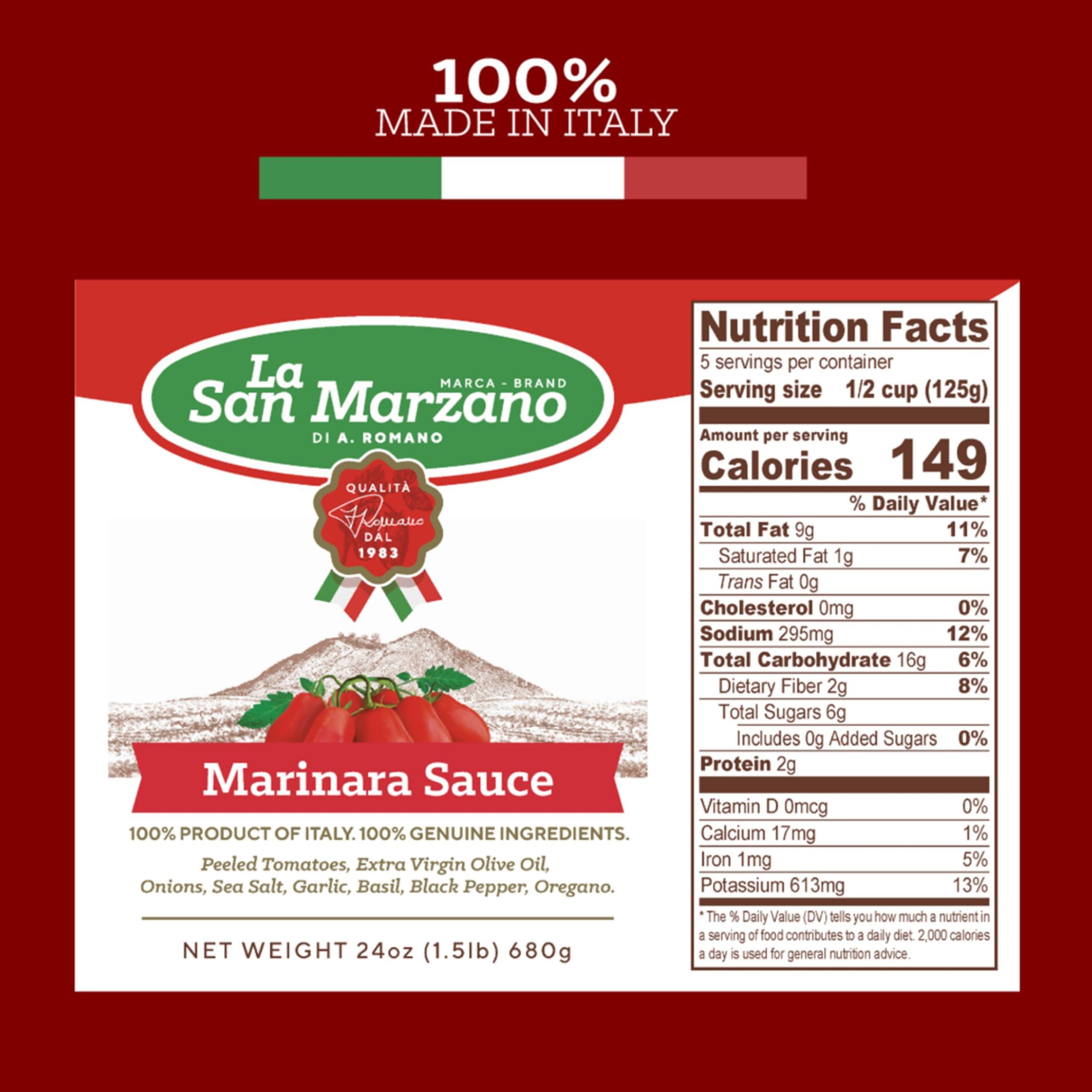 LA SAN MARZANO DI A. ROMANO MARCA BRANDROMANO La San Marzano - Marinara Sauce - Pasta Sauce with 100% Italian Tomatoes Made in Italy - Peeled Tomatoes with Fresh and Natural Ingredients Non GMO Tomatoes, Vegan, Gluten Free, Kosher, Mediterranean Diet 24 Ounce Jar