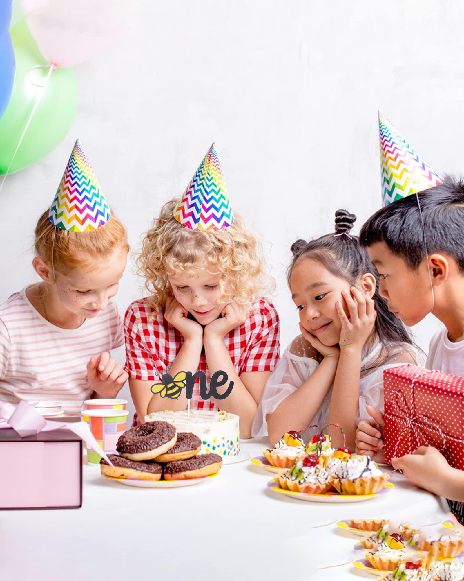 LeeLeeAn One Birthday Bee Cake Topper - Bumble bee Theme Baby first Birthday Party Gender Reveal Cake TopperGold Happy 1st anniversary cake topper