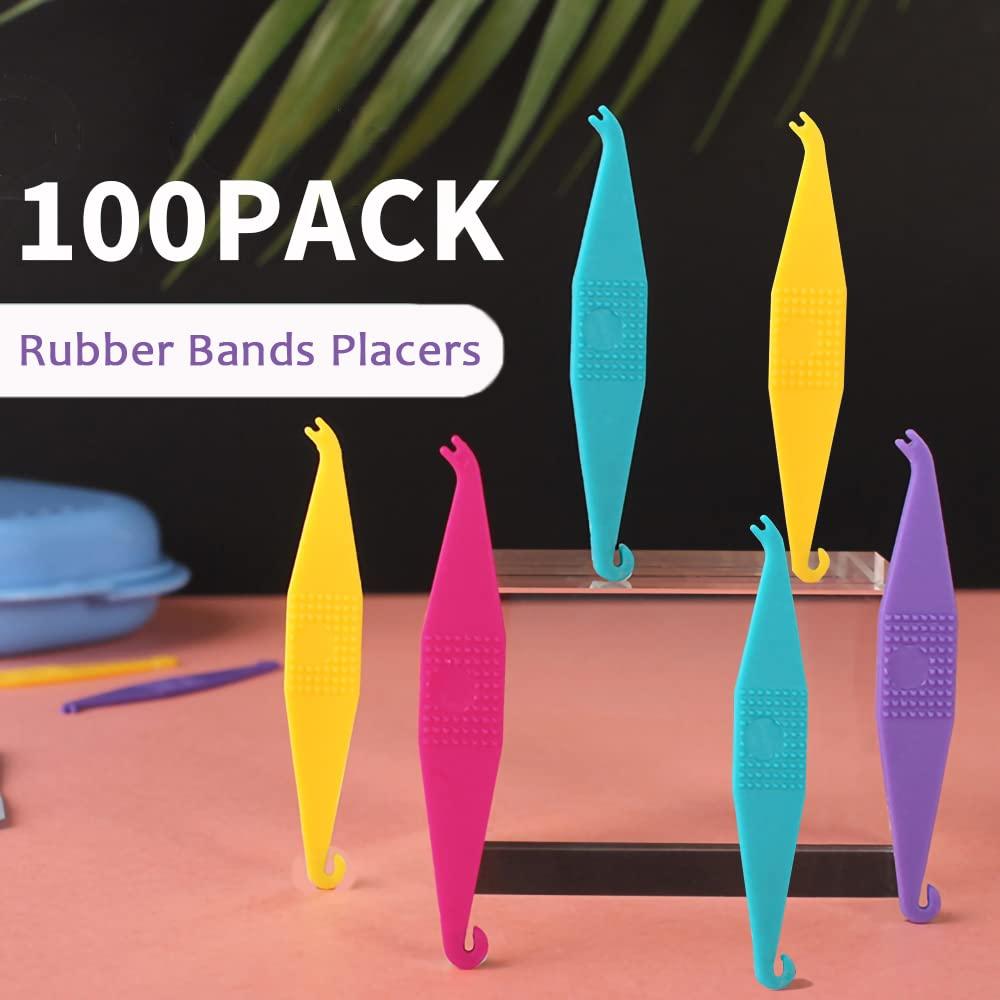 PISSION 100 Pack Braces Rubber Band Tool Dental Elastic Rubber Bands Placers for Braces Disposable Plastic Orthodontic Elastic Placers