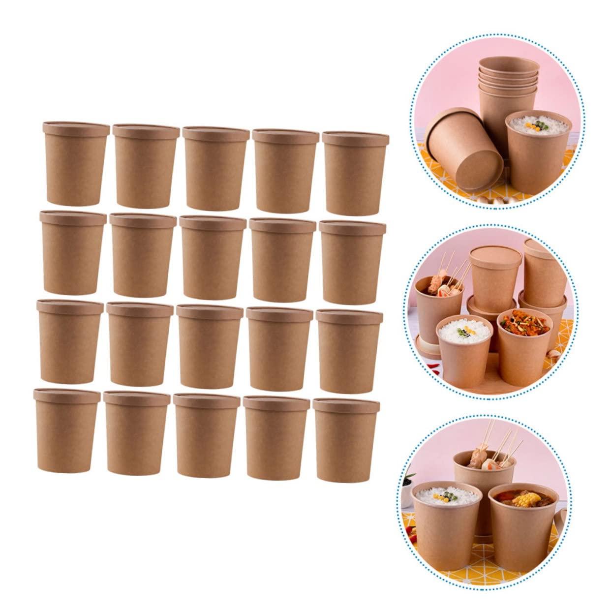 Hemoton Hemoton 25 Pack 32 oz Kraft Paper Cups with Lids- Disposable Soup Containers with Lids Ice Cream Cups with Lids- Microwavable and Freezer (25Cups& 25 Lids)