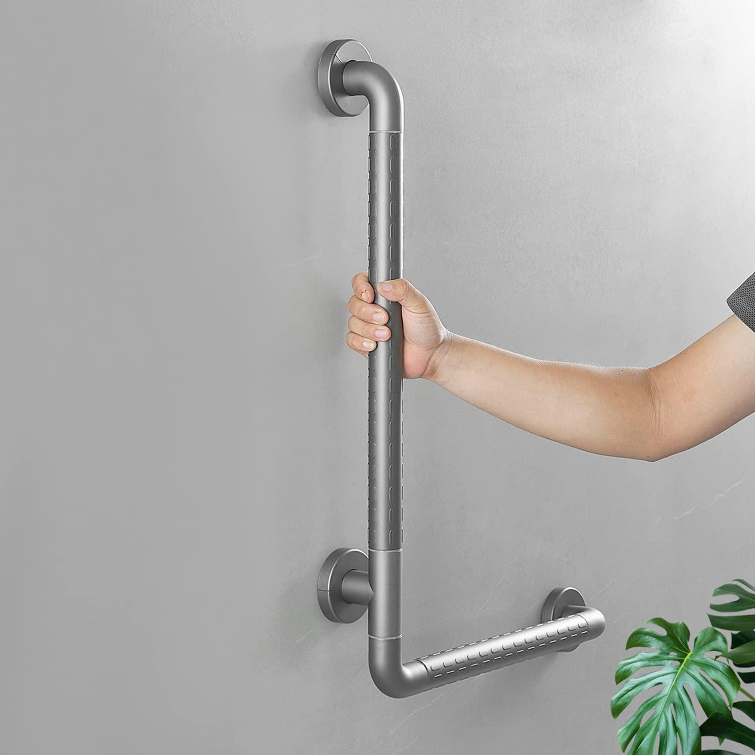 NAIAWAN NAIAWAN 304 Stainless Steel Vertical Angle Bathroom Grab Bar,L-Shaped Adjustable Bath Grips for Elderly Handicap Pregnant,Dark Grey Toilet Safety Assist Device(Size:40 * 60cm,Color:Dark Grey)