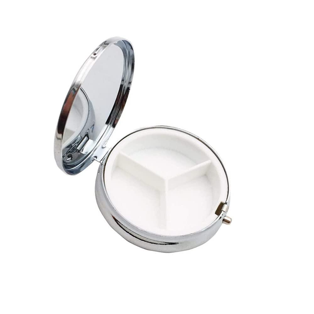 SEIWEI 2PCS Round Mini Portabler Stainless Steel Pill Box Case Pocket 2 inches Medicine Tablet Holder Organizer Case for Purse -Compact 3 Compartment(Ladybug)