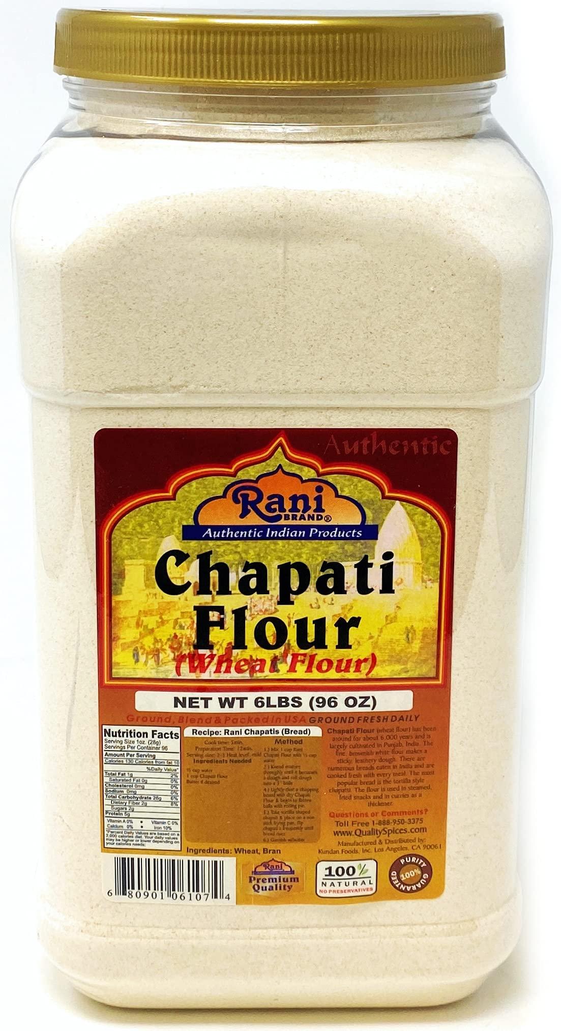 Rani Brand Authentic Indian Products Rani Chapati Flour (100% Pure Whole Wheat Atta), For Making Roti & Indian Breads 96oz (6lbs) 2.72kg PET Jar ~ All Natural | Vegan | No Salt or Colors | NON-GMO | Indian Origin