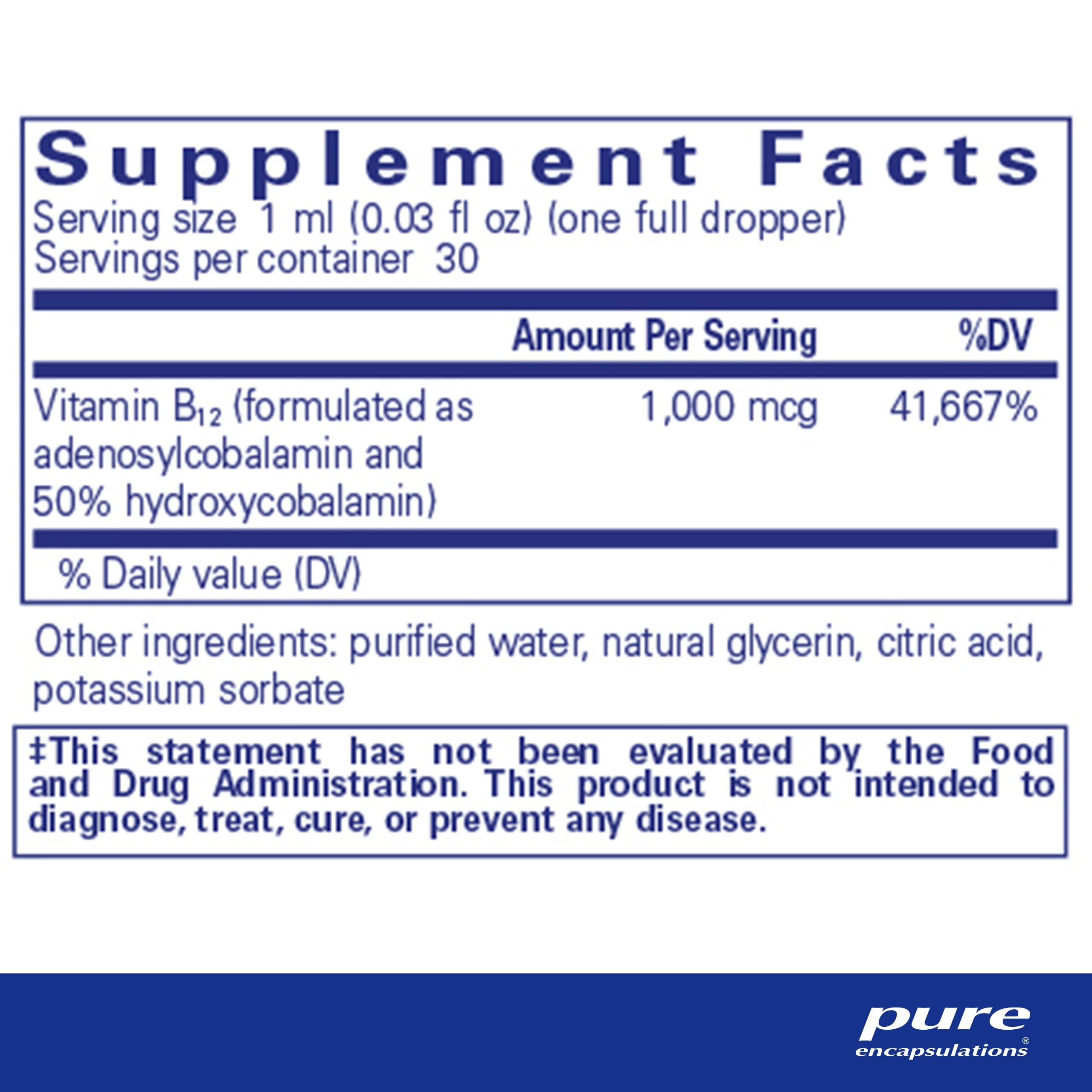 Pure Encapsulations Pure Encapsulations Adenosyl/Hydroxy B12 Liquid 30 mL - Supports Energy Metabolism & Neurological Health* - for Brain Support* - Gluten Free - Vegan - 1 Fl Oz