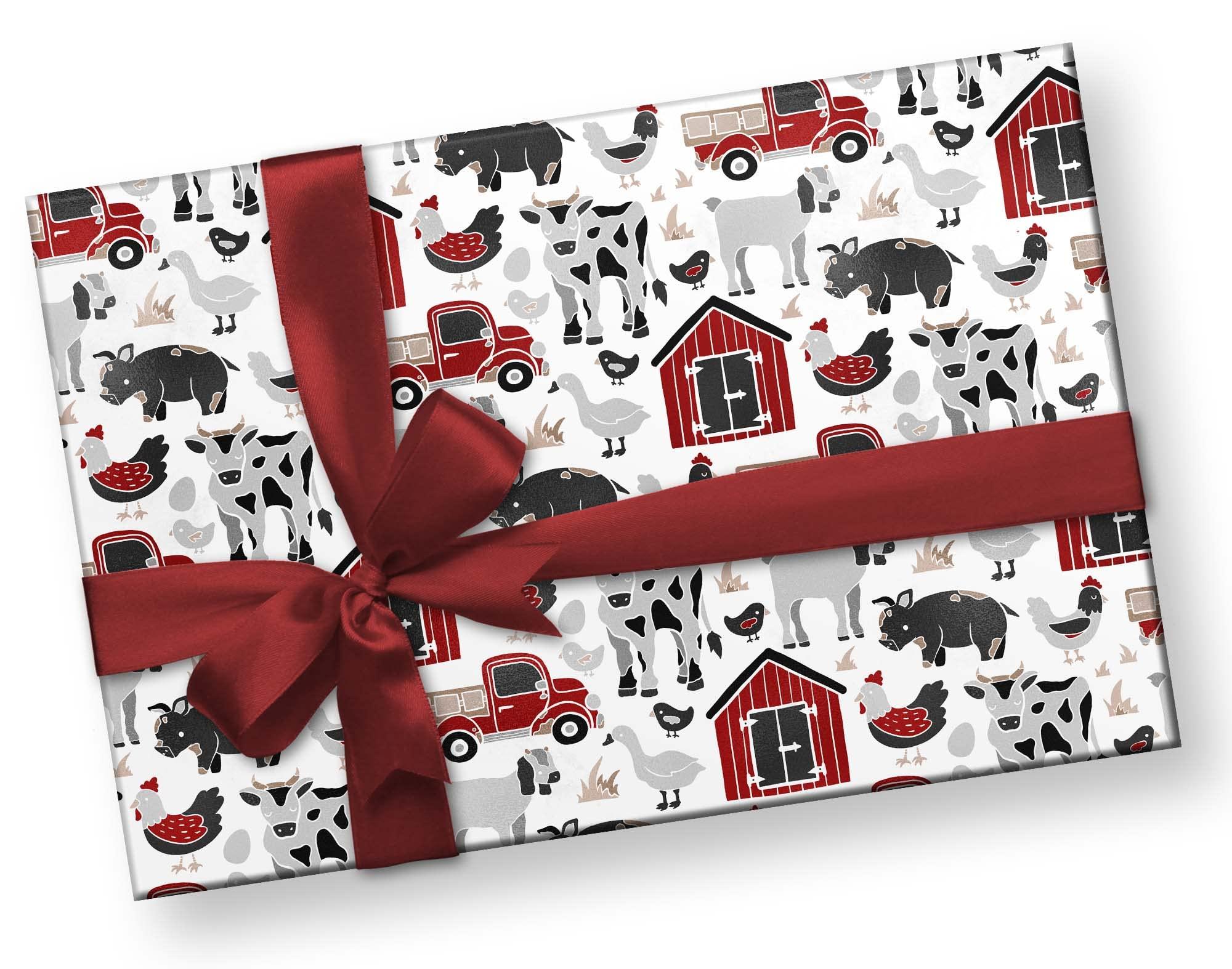 Generic Black White Red Barn Farm Animal Wrapping Paper Premium Barnyard Gift Wrap Party Shower Decoration (12 foot x 30 inch roll)