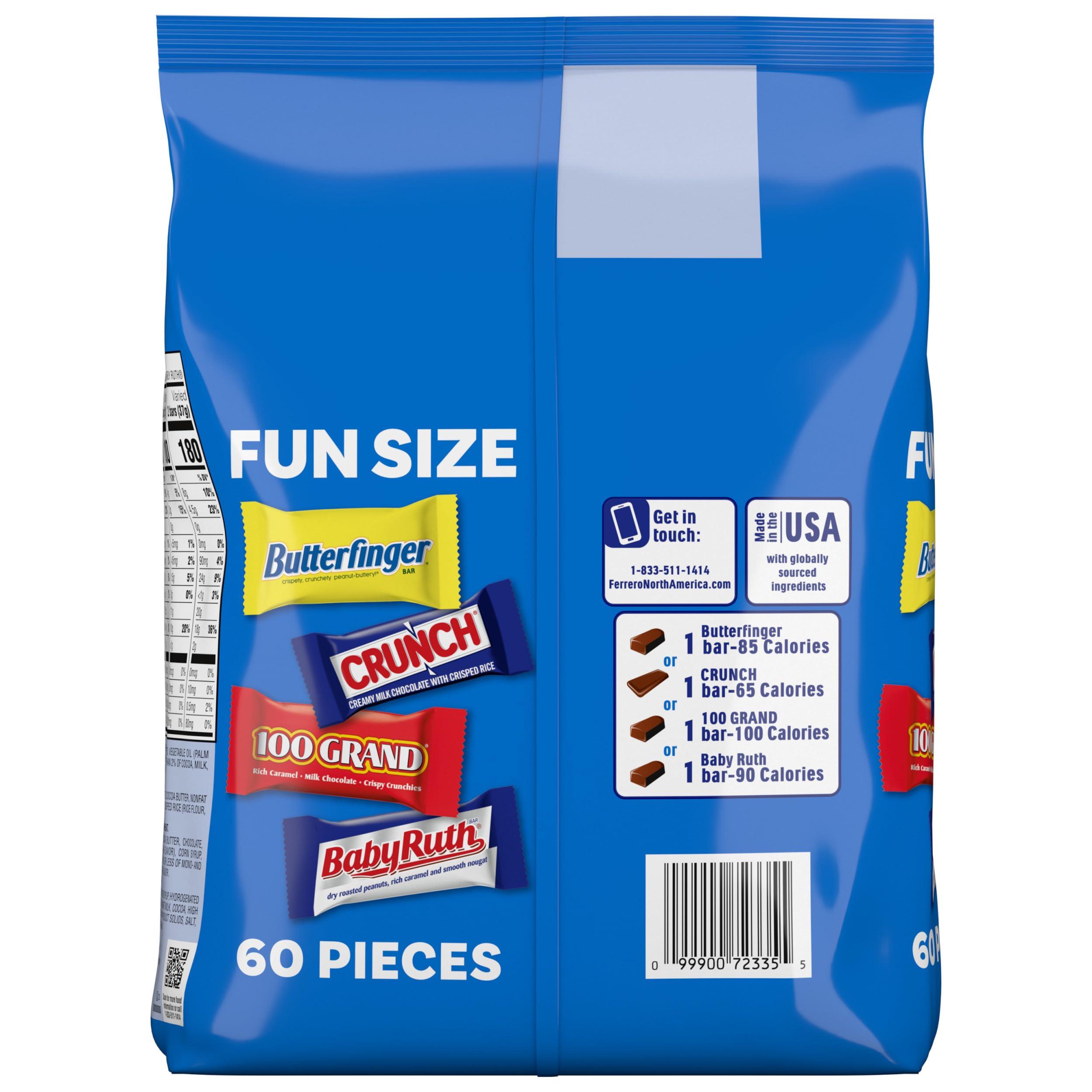 Butterfinger Butterfinger, CRUNCH, Baby Ruth and 100 Grand, Bulk 60 Pack, Assorted Fun Size Chocolate Candy Bars, Stocking Stuffers, 37.2 oz