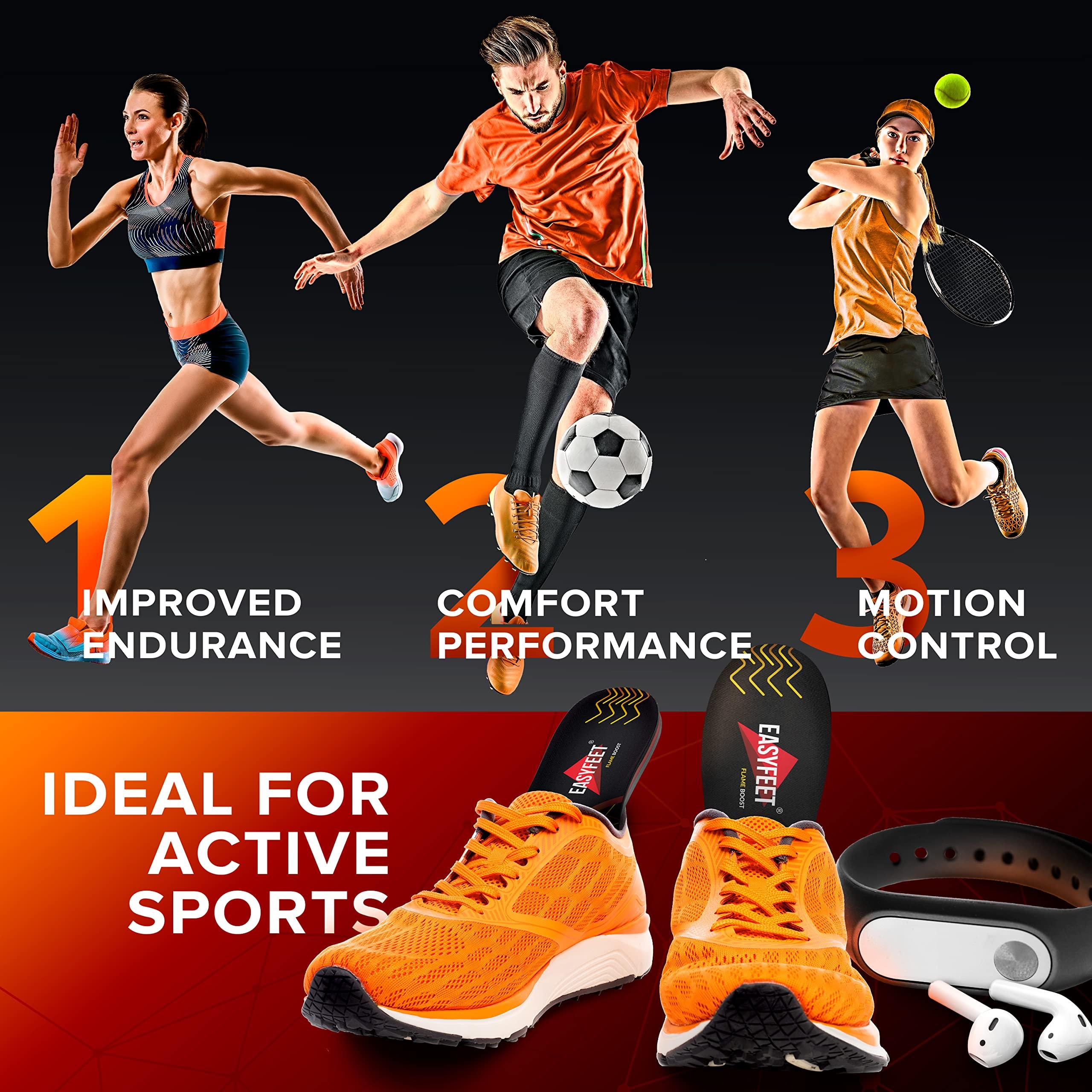 EASYFEET Running Athletic Shoe Insoles Men Women - Sport Insole - Shock Absorption Inserts - Walking Hiking Hockey Tennis Basketball - Orthotic Comfort Cushions Insoles Sneakers