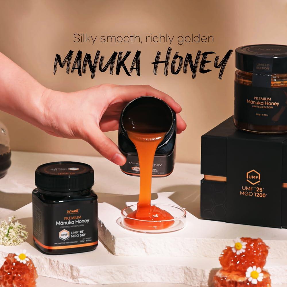 HI WELL PURE & NATURAL NEW ZEALAND Hi Well Premium Manuka Honey Certified Monofloral UMF 15+ MGO 515+ 250g