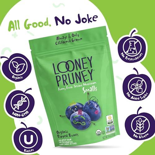 Looney Pruney Looney Pruney Smalls Fruit Snacks | Naturally Sweet Bite-Sized Prunes | Organic Fruit Snack Packs For Kids & Adults | Vegan Food With No Added Sugar & Preservatives | Kosher | 9 oz. (Pack of 6)