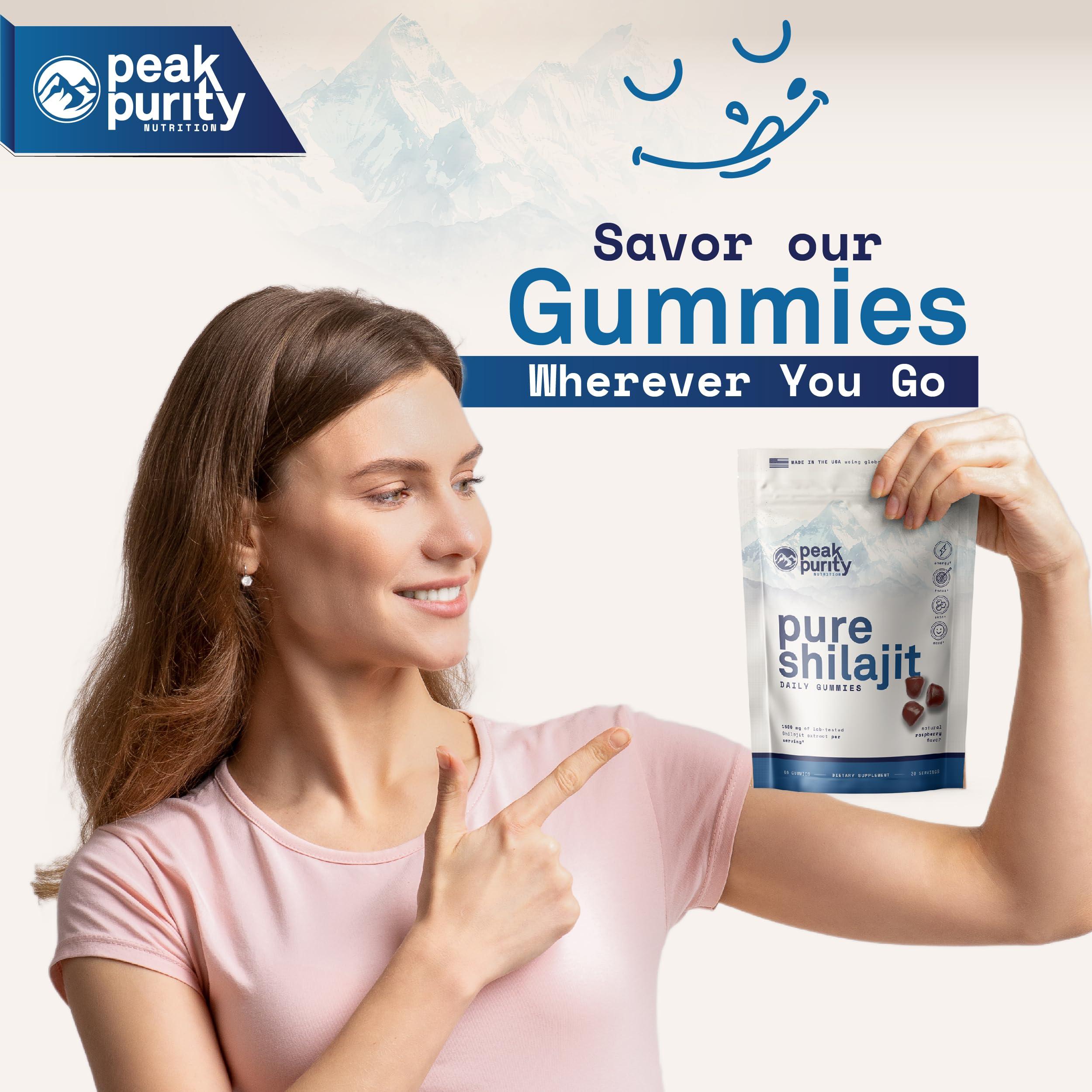 Peak Purity Peak Purity Shilajit Gummies - Pure Himalayan Shilajit for Men, Natural Energy Nootropic Supplement, Shilajit for Women, 85+ Trace Minerals for Focus and Stamina Support, 60 Gummies