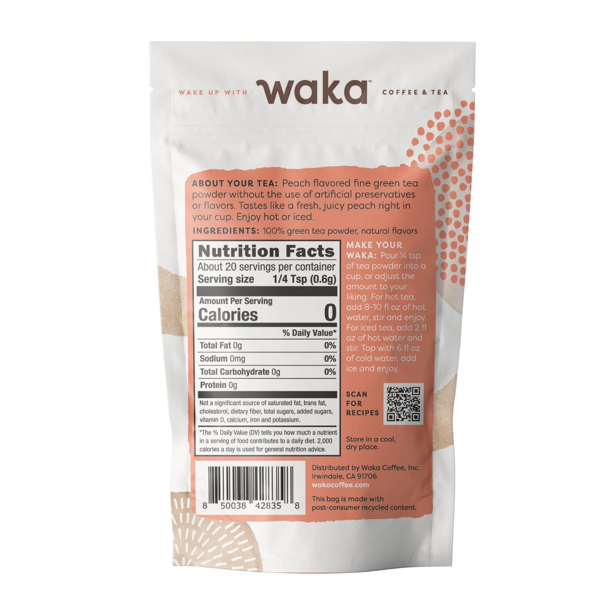 Waka Coffee Waka Premium Instant Tea No Sugar Added & Unsweetened Green Tea (200 Cups) & Peach Flavor (20 Cups)
