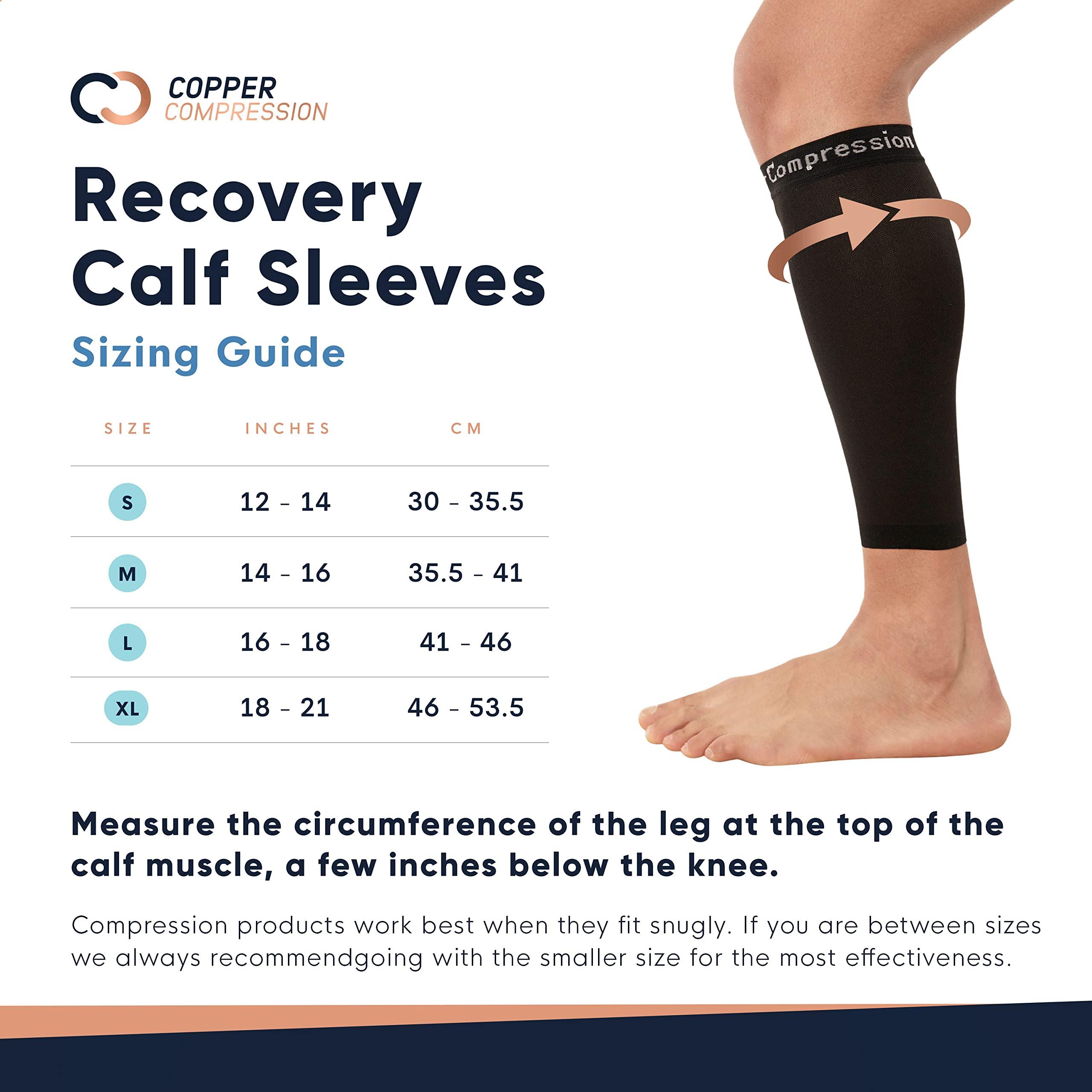 Copper Compression Copper Compression Calf Sleeves for Shin Splints, Varicose Veins, Arthritis, Sprains, Running, Cycling - Men & Women - 1 Pair