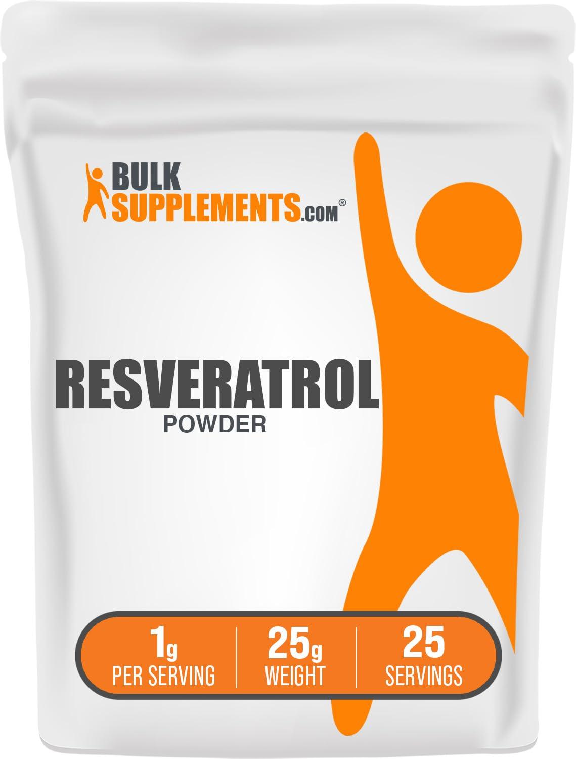 BulkSupplements BulkSupplements.com Resveratrol Powder - Resveratrol Supplement, Polygonum Cuspidatum, Resveratrol 1000mg - Antioxidant & Gluten Free, 1000mg per Serving, 25g (0.88 oz) (Pack of 1)
