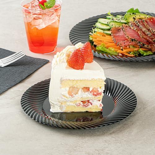 Restaurantware Restaurantware Moderna 7 Inch Premium Disposable Plates 40 Round Plastic Plates For Parties - Wave Pattern Heavy-duty Black Plastic Dinner Plates For Warm And Cold Foods Ideal For Cafes
