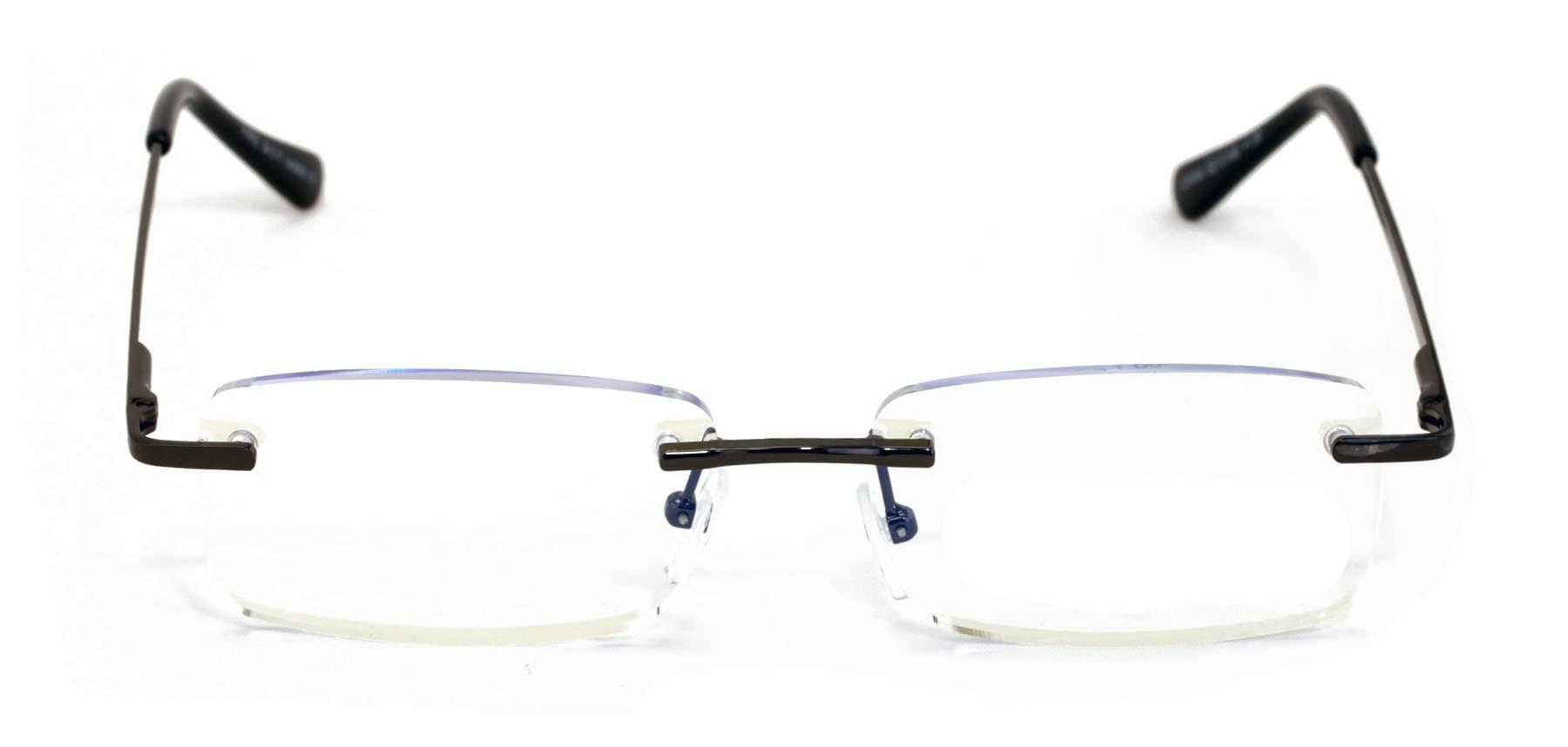 V.W.E. V.W.E. Slim Rimless lightweight metal anti blue light blocking UV reading glasses - clear lens computer reader (Gunmetal, 2.00, multiplier_x)