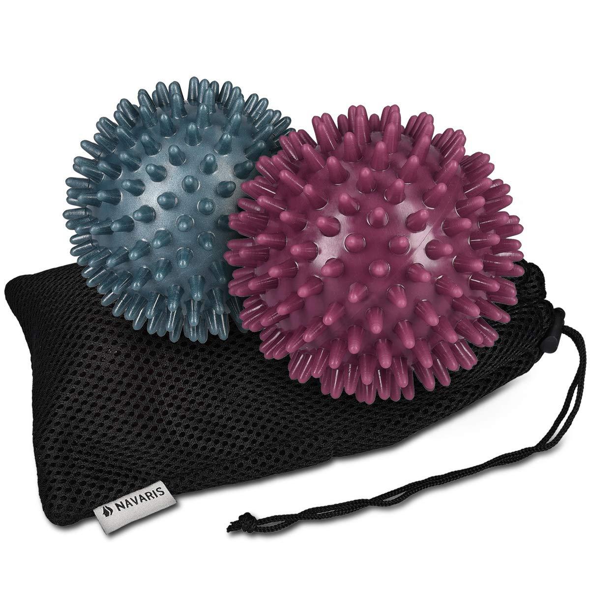 Navaris Navaris Spiky Massage Balls - Set of 2 - Hedgehog Balls for Self Massage - 1x Medium-Hard & 1x Harder Ball - Pair of Bumpy Massager Balls - Ø 3 Inch