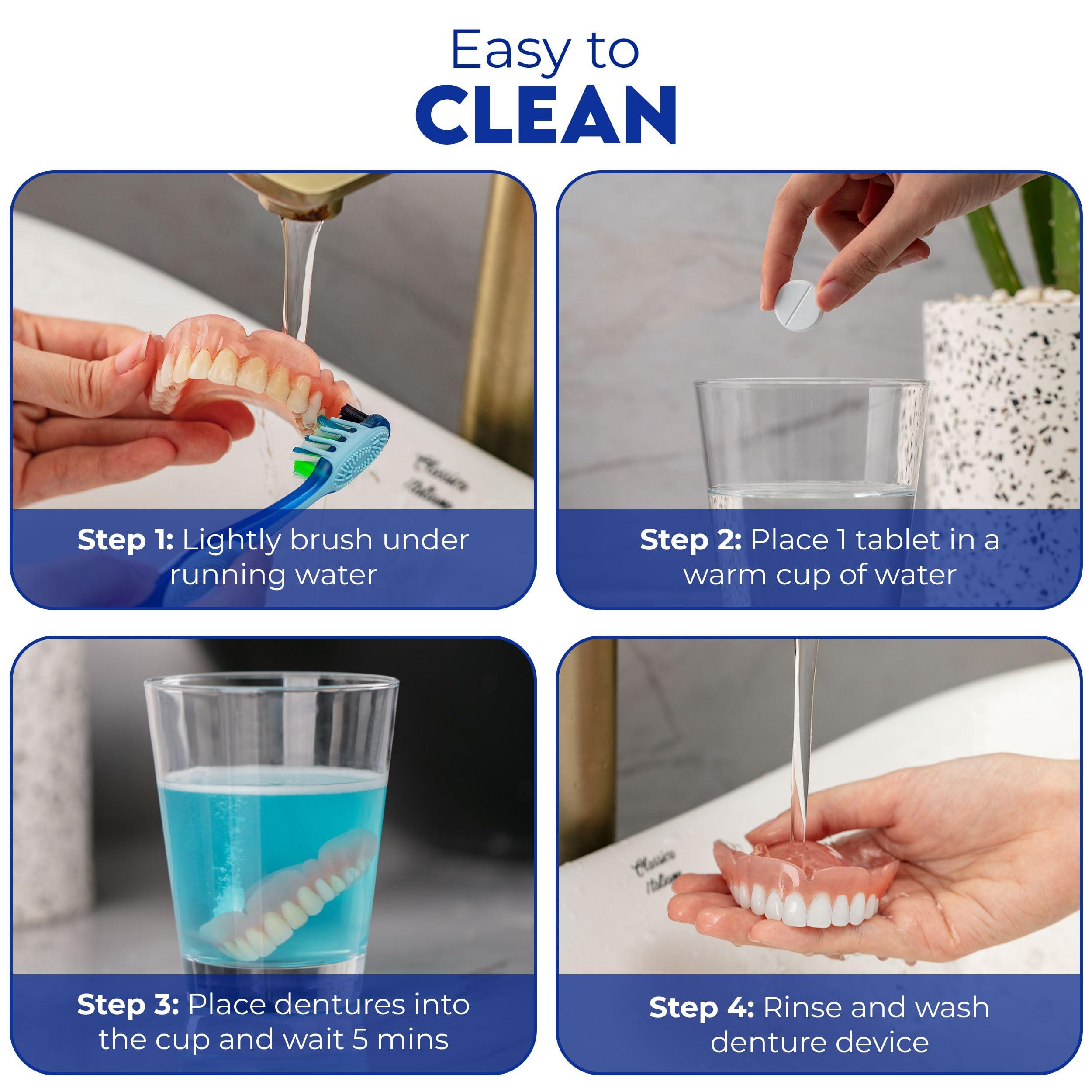 Secure Secure Anti-Plaque Cleansing Tablets PH Formula Removes Odors, Stains, Bacteria, Germs - Deeply Clean Dentures, Partials, Nightguards, Retainers in 5 Minutes - Zinc Free - 32 Tablets (1 Pack)