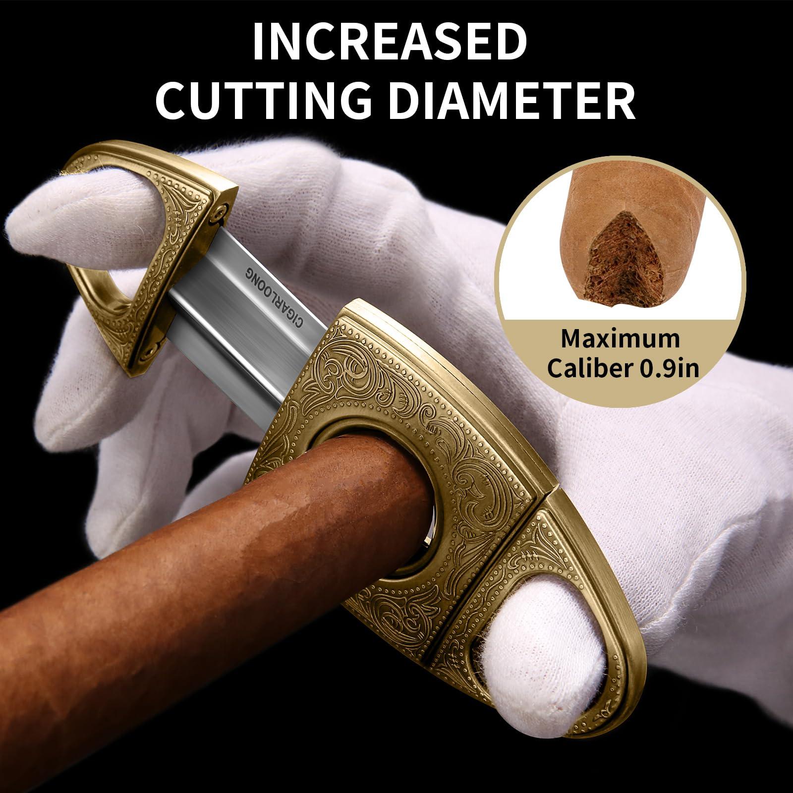 hancigar HANCIGAR V-Cut Cigar Cutter Stainless Steel Vintage Carved Cigar Guillotine Scissors Sharp Edge with Gift Box (Bronze) Gifts for Men