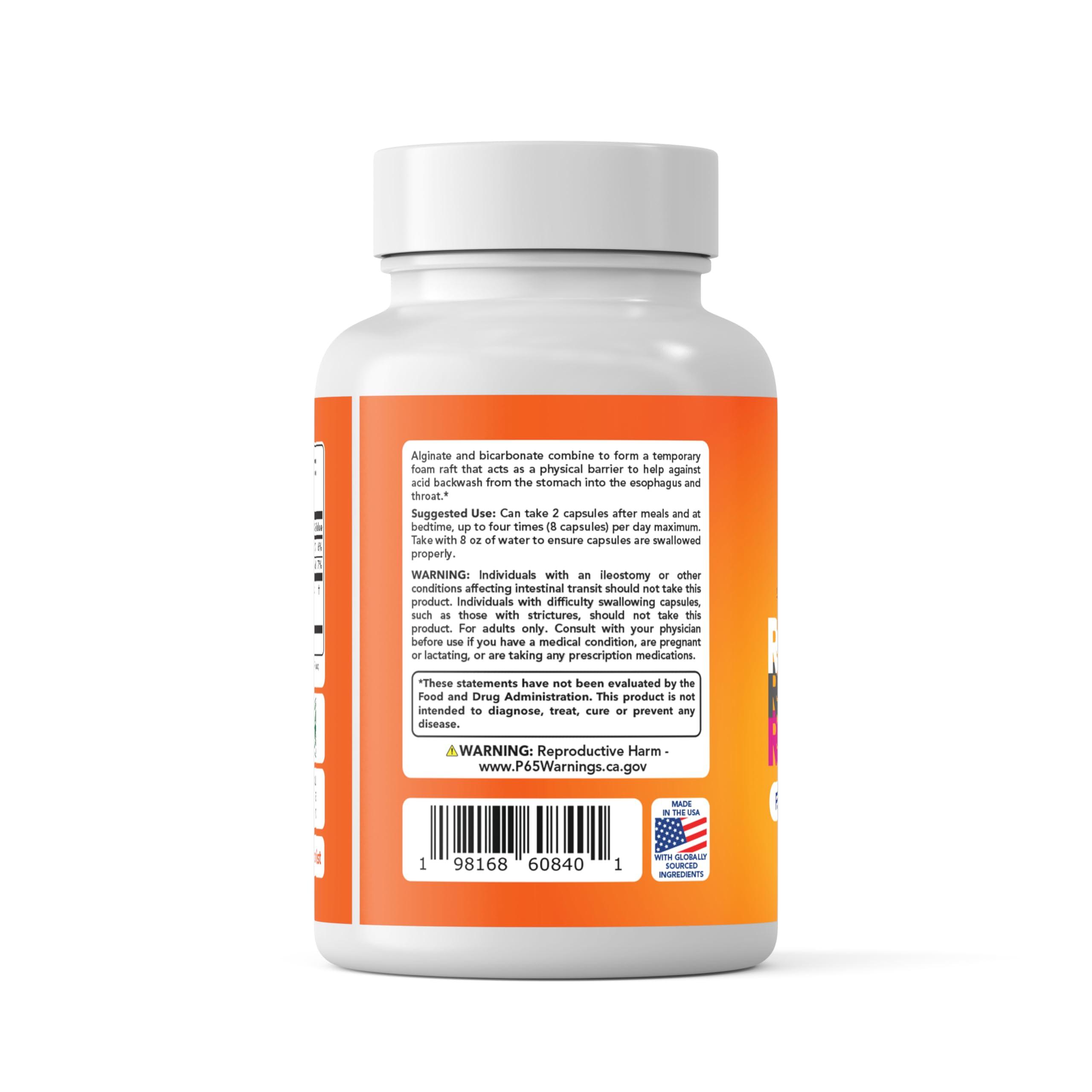 Nutritist Nutritist REFLUXTER Natural Acid Reflux Sodium Alginate Supplement - Esophageal Rescue Support for Indigestion, Lpr, Heartburn, Gerd Relief - 60 Capsules. Made in USA