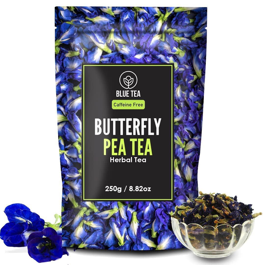 BLUE TEA BLUE TEA - Butterfly Pea Flower Tea - 8.82 Oz (500+ Cups) Loose | HALLOWEEN GIFTS | SUPER ANTIOXIDANT | Flower Based - Herbal Tea - Caffeine Free - Non-GMO - No Preservatives - Vegan - Detox Tea | Zipper Pack