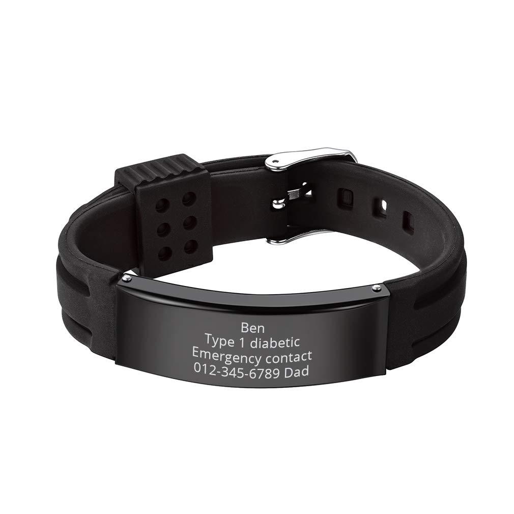 Supcare Supcare Free Engraving Silicone Adjustable Medical Bracelets Sport Emergency ID Bracelets for Men Women Kids Waterproof Stainless Steel Rubber Alert Bracelets