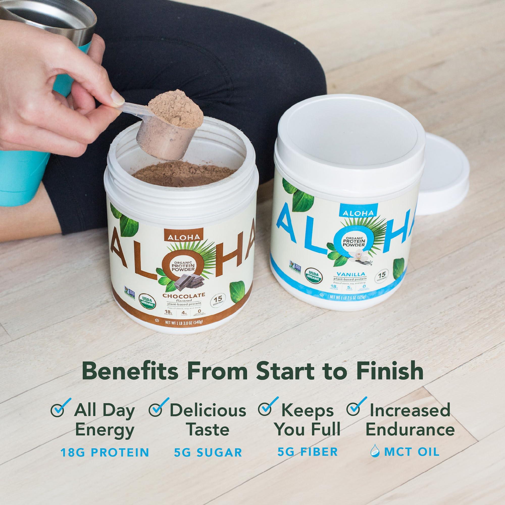 ALOHA ALOHA Organic Plant Based Protein Powder, Stevia Free, Chocolate, 19.6 oz, 15 Servings