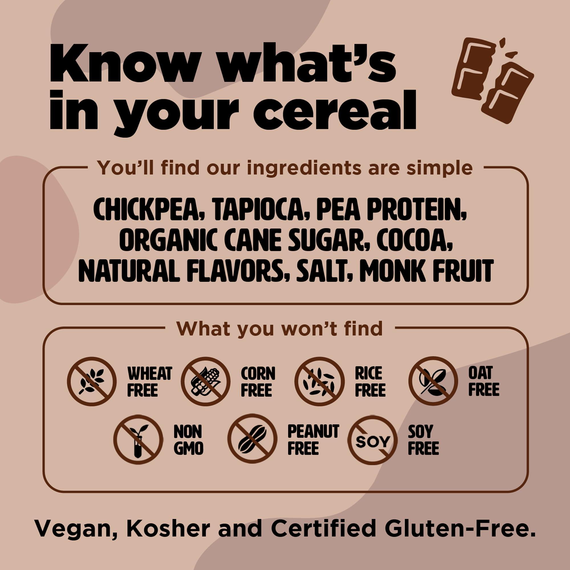 Three Wishes Plant-Based and Vegan Breakfast Cereal by Three Wishes - Cocoa, 1 Pack - More Protein and Less Sugar Snack - Gluten-Free, Grain-Free - Non-GMO