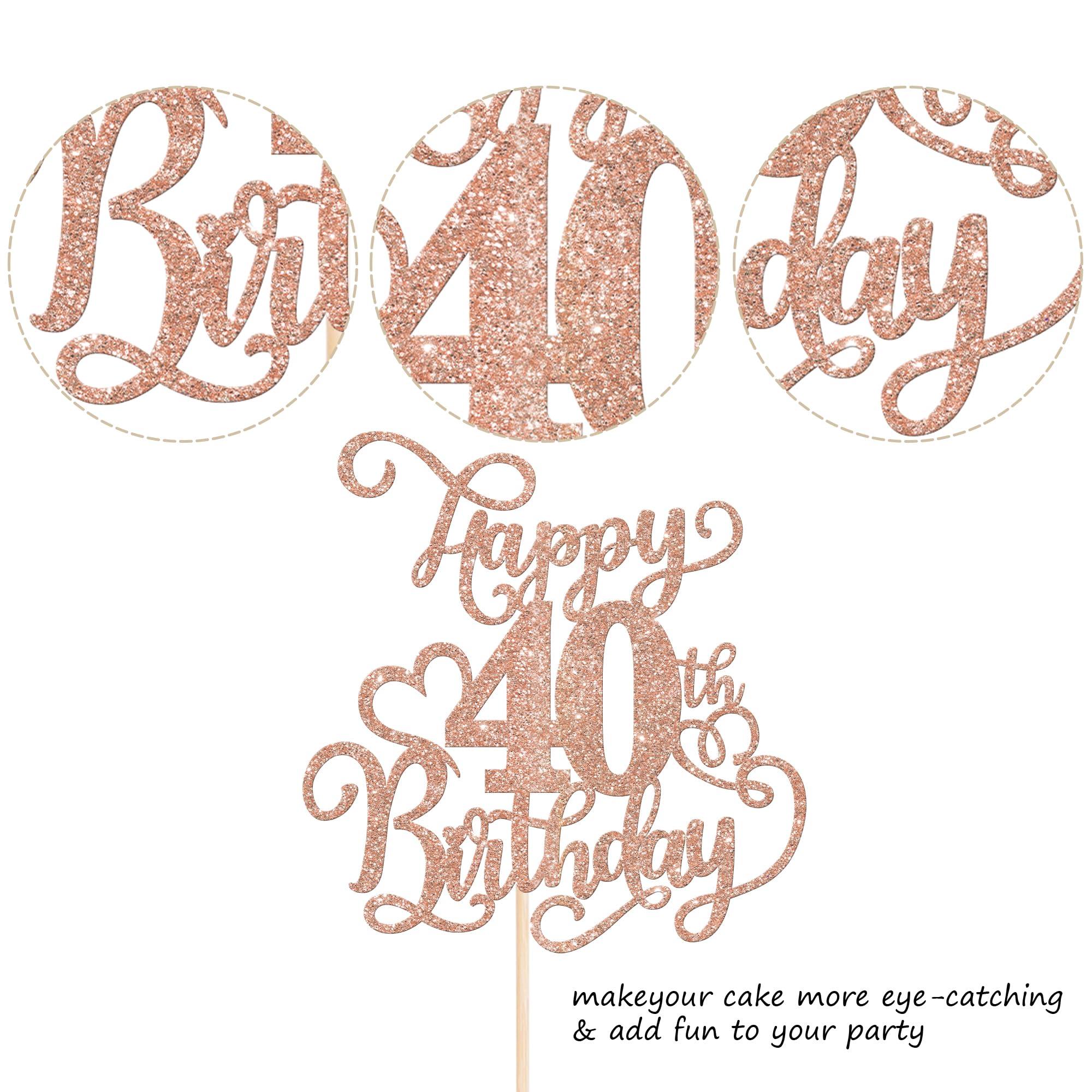 Rsstarxi Rsstarxi 1 Pack 40th Birthday Cake Topper Glitter Cheers to 40 Years Birthday 40 Fabulous Cake Pick Decorations for Happy 40th Birthday Anniversary Party Cake Decorations Rose Gold