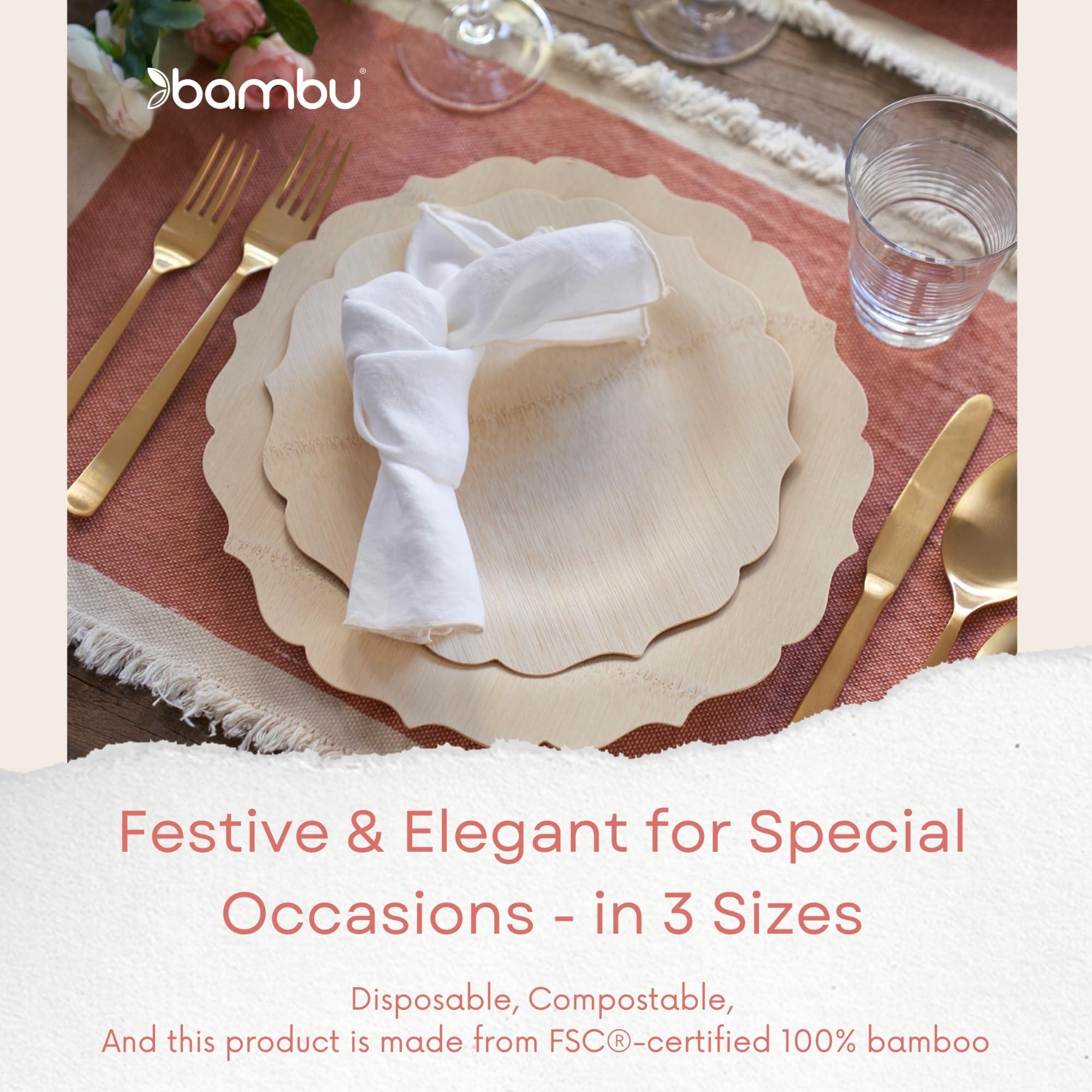 Bambu Bambu Pack of 8 - 7 Inch Disposable Bamboo Plates Fancy, Biodegradable Eco Friendly Products, Bamboo Disposable Plates for Events, Compostable Plates