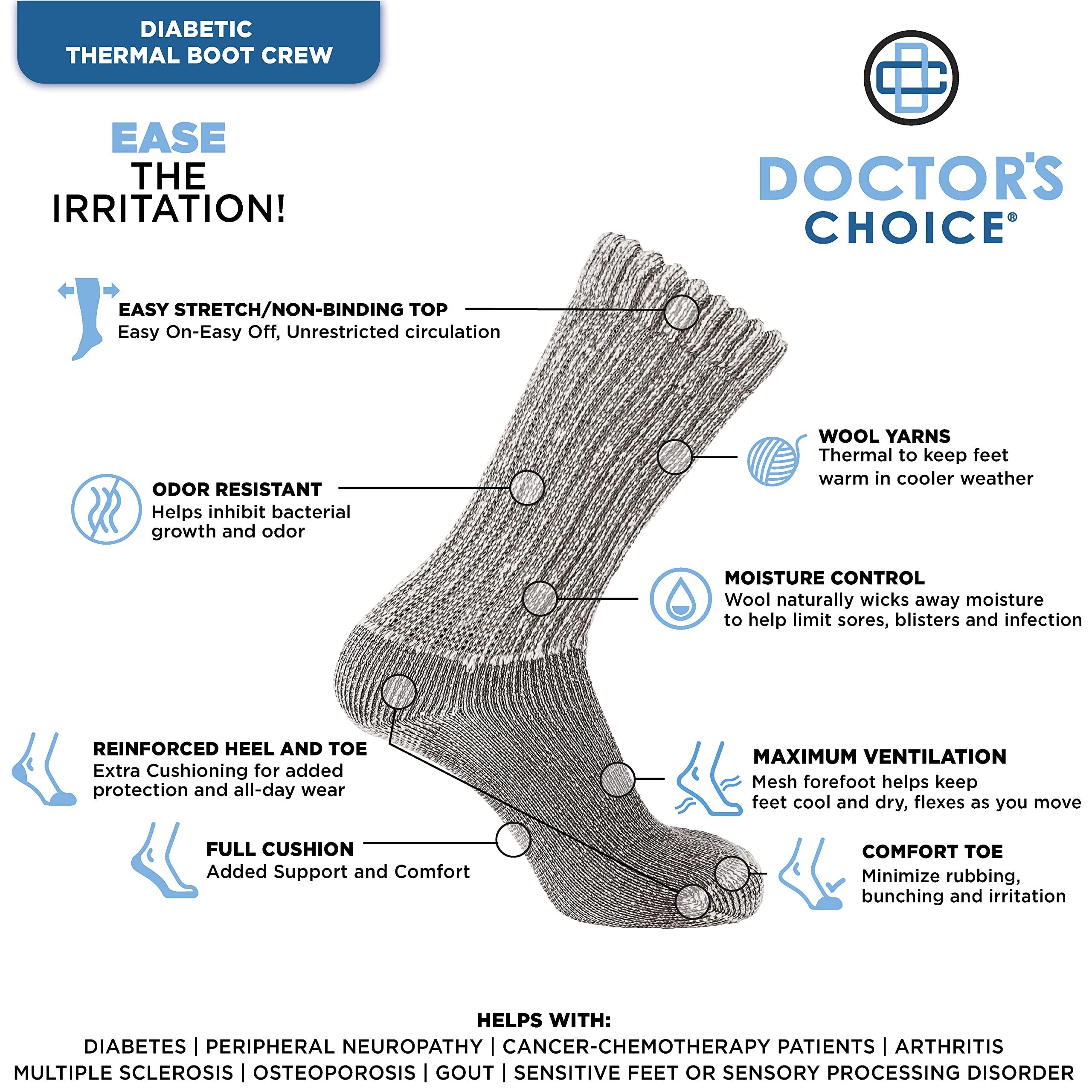 Doctor\'s Choice Doctor\'s Choice Wool Diabetic Socks For Men Size 10-13, Warm, Thermal, Non Binding, Large, Brown, 1 Pair