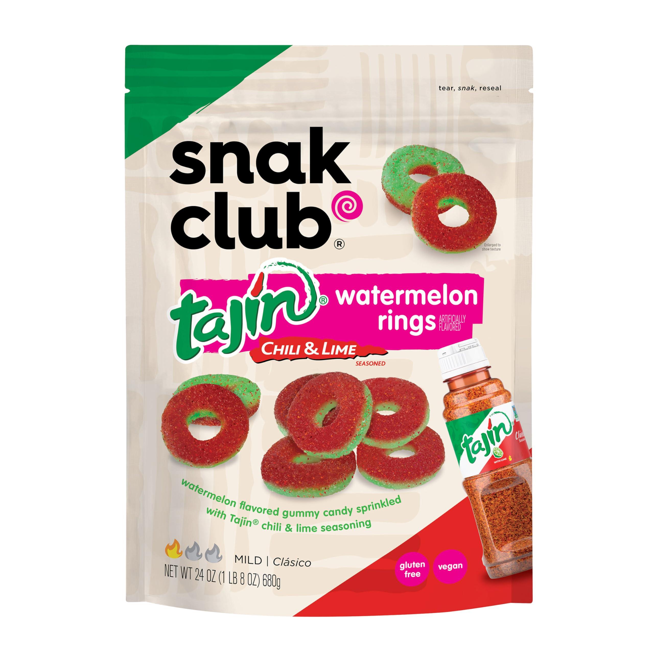 Snak Club Snak Club Tajin Watermelon Rings Chili & Lime Seasoned Gummy Candy Snack, Jumbo Pack 24oz (680g), Mild / Clasico, Vegan & Gluten Free Gummies!