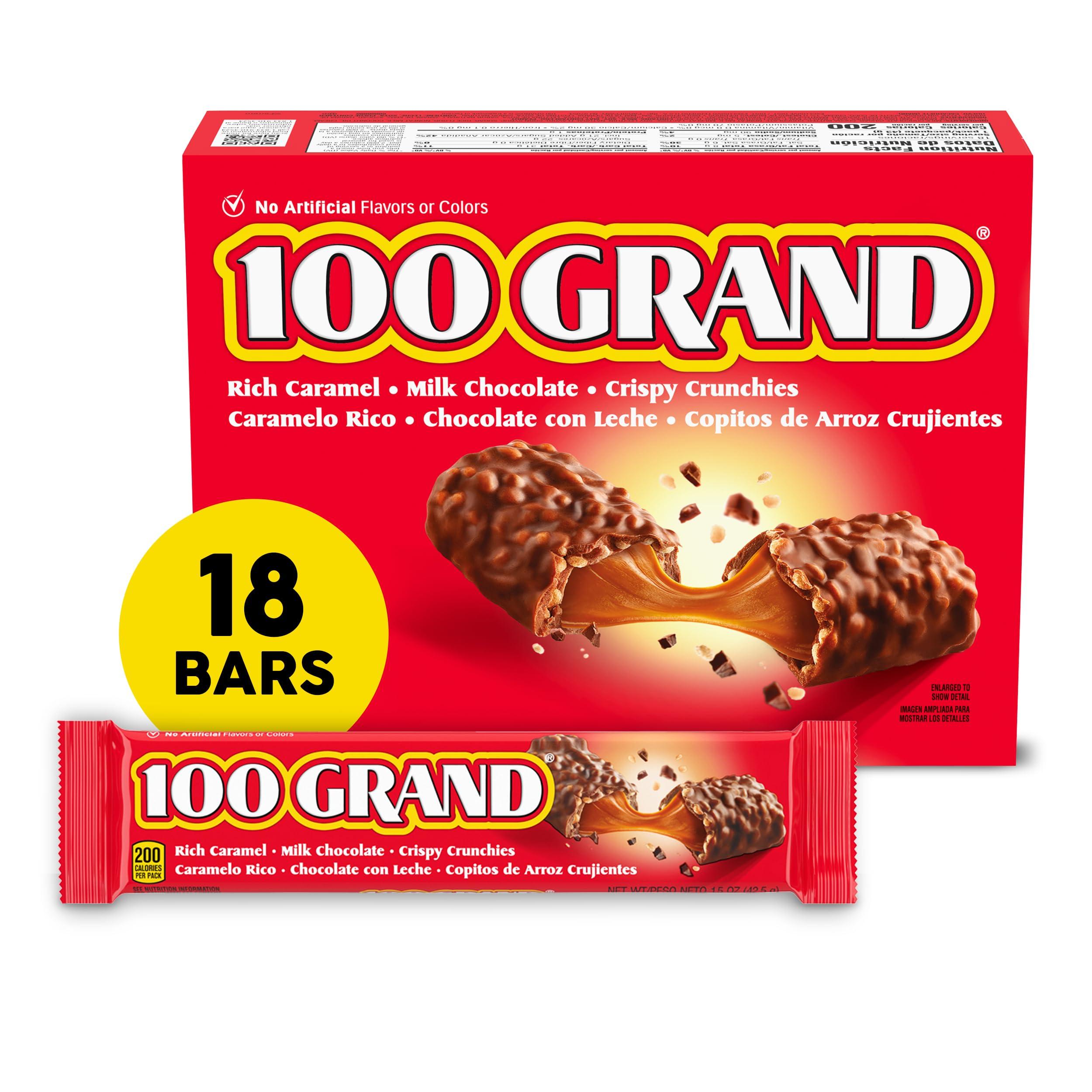100 Grand 100 Grand Crispy Milk Chocolate with Caramel, Full Size Individually Wrapped Candy Bars, 1.5 oz each, Bulk 18 Count Box