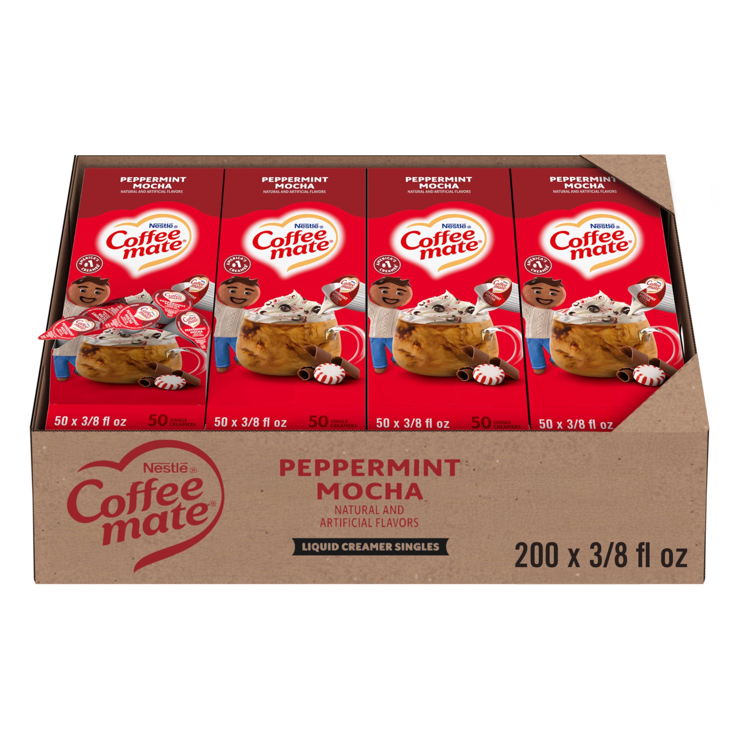 Nestle Coffee-mate Nestle Coffee mate Coffee Creamer, Peppermint Mocha, Liquid Creamer Singles, Non Dairy, No Refrigeration, 0.375 fl oz Tubs (Pack of 200)